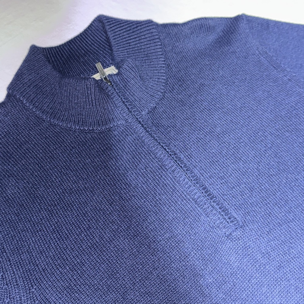 LL Bean‎ Sweater Men's L Navy Blue 1/2 Zip Pullover Wicked Soft Cotton Cashmere - Picture 9 of 9